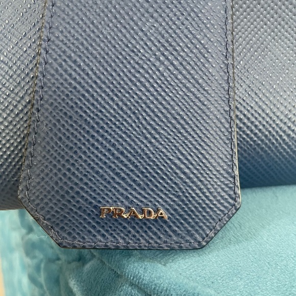 Prada Blue Saffiano Leather Double Twist Lock Cuir Twin Top Handle/Satchel - Picture 2 of 16